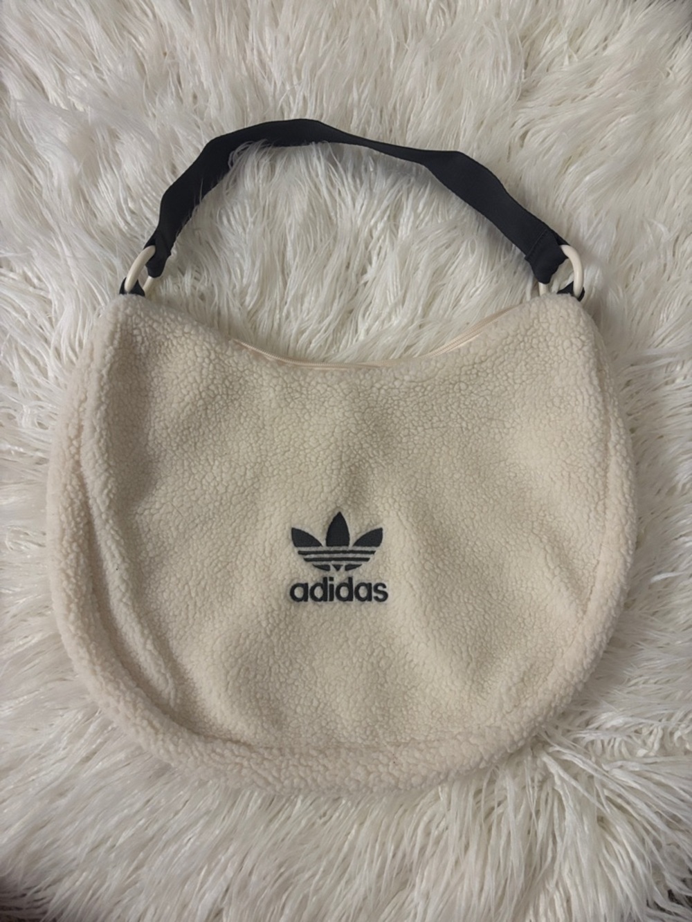 adidas Cream Sherpa Hobo Bag with Gray Strap
